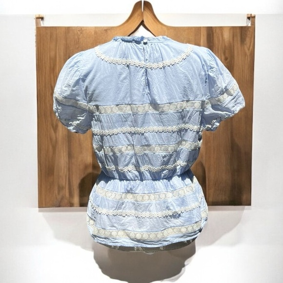 🌻J. Crew Daisy-chain Blue Peplum Short Sleeve Top w White Embroidery Size M - Picture 6 of 10